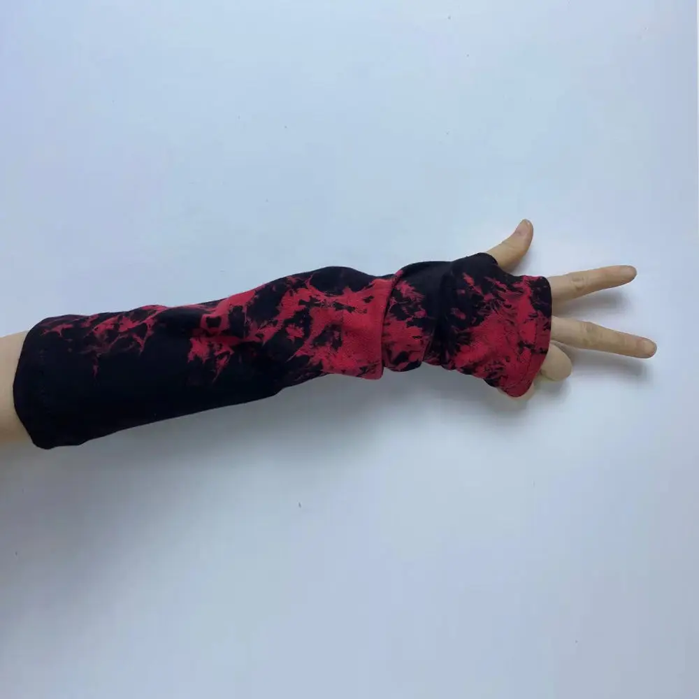 Lady Dark Gothic Fingerless Elbow Length Goth Black Red Gloves Ninja Street Hip-hop Mittens Women Punk Cool Tie Dye Glove 2023