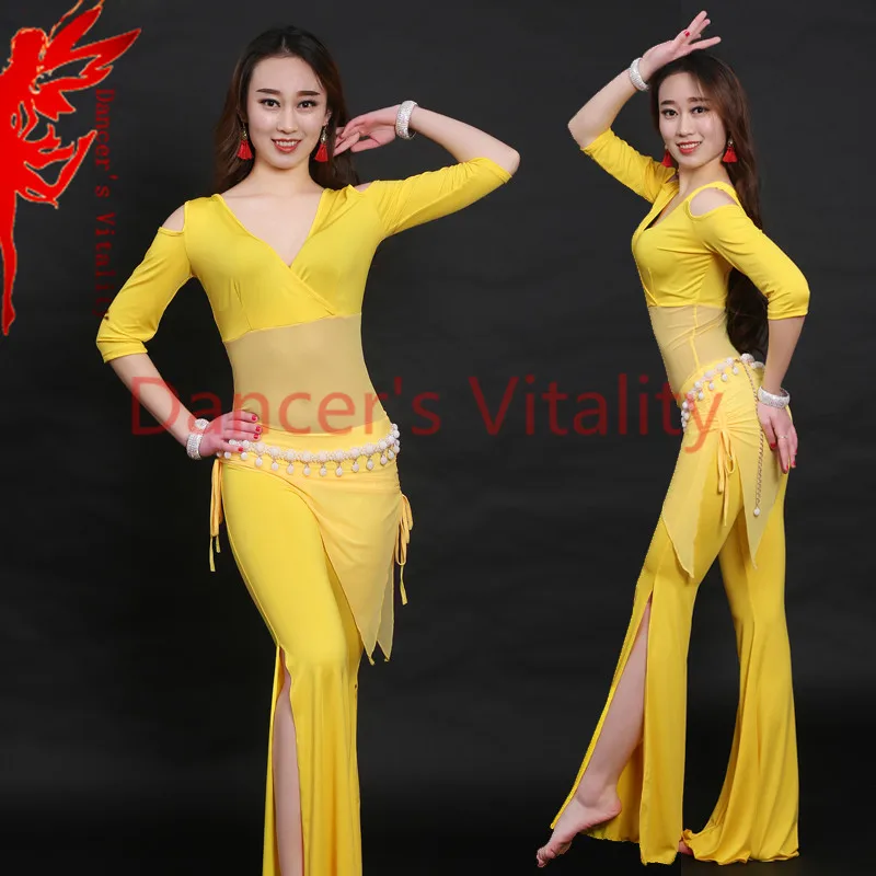 Women belly dance clothes milk silk belly dance suit 3pcs(top/waist scarf/trousers) girls dance clothing latin/ballroom danceset