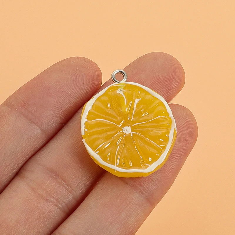 10Pcs Resin Fruit Lemon Charms Orange Pendant For Cabochon Creative Round Food Keychain Necklace Jewlery Findings DIY