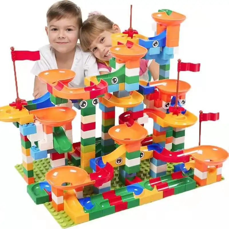 

Children Blocks DIY Big Bricks Toys For Baby Gift Marble Race Run Big Block Compatible TrackDuploed Building Blocks Funnel Slide