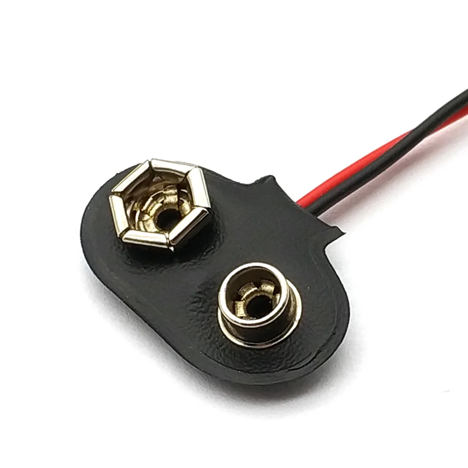 9V Battery Button Holder 9V Battery Button Connection 9V Battery Clips Connector Buckle Black Red Cable 15cm