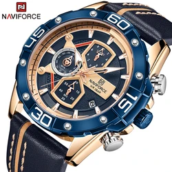 NAVIFORCE Luxury Brand Sport Watches for Men Blue Leather Waterproof Watch Man Clock Fashion Chronograph Quartz Wristwatch