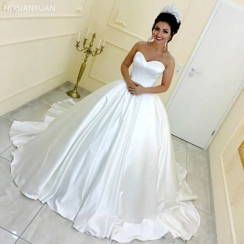 

White/Ivory Sweetheart Satin Wedding Dresses 2023 Bridal Ball Gown Vestido De Noiva Wedding Party Dress Plus Size Robe De Mariee