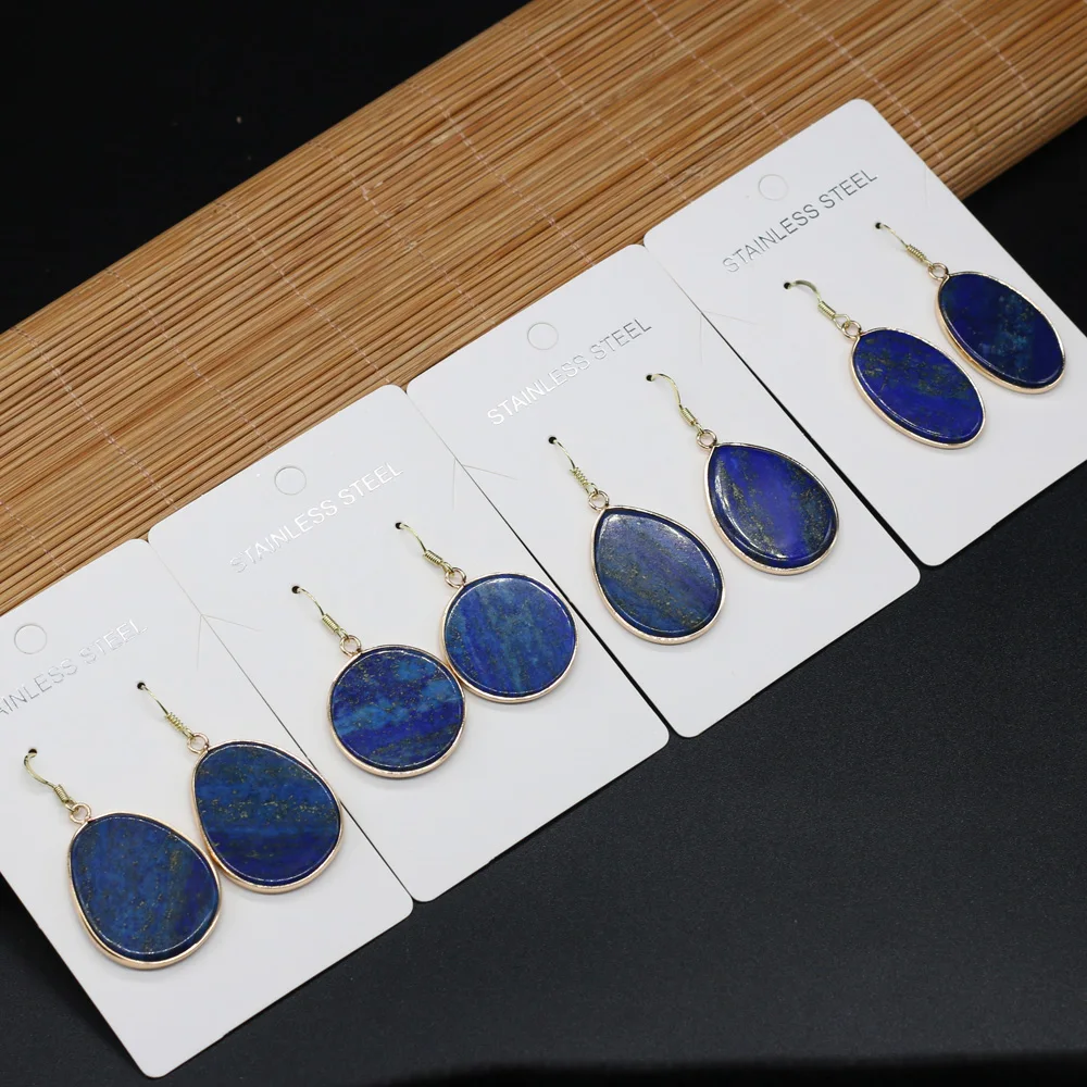 2020 Unique Dangle Earrings for Women Natural Stone Lapis Lazuli Ear Drop Fashion Jewelry Handmade Gems Art Earring Gift