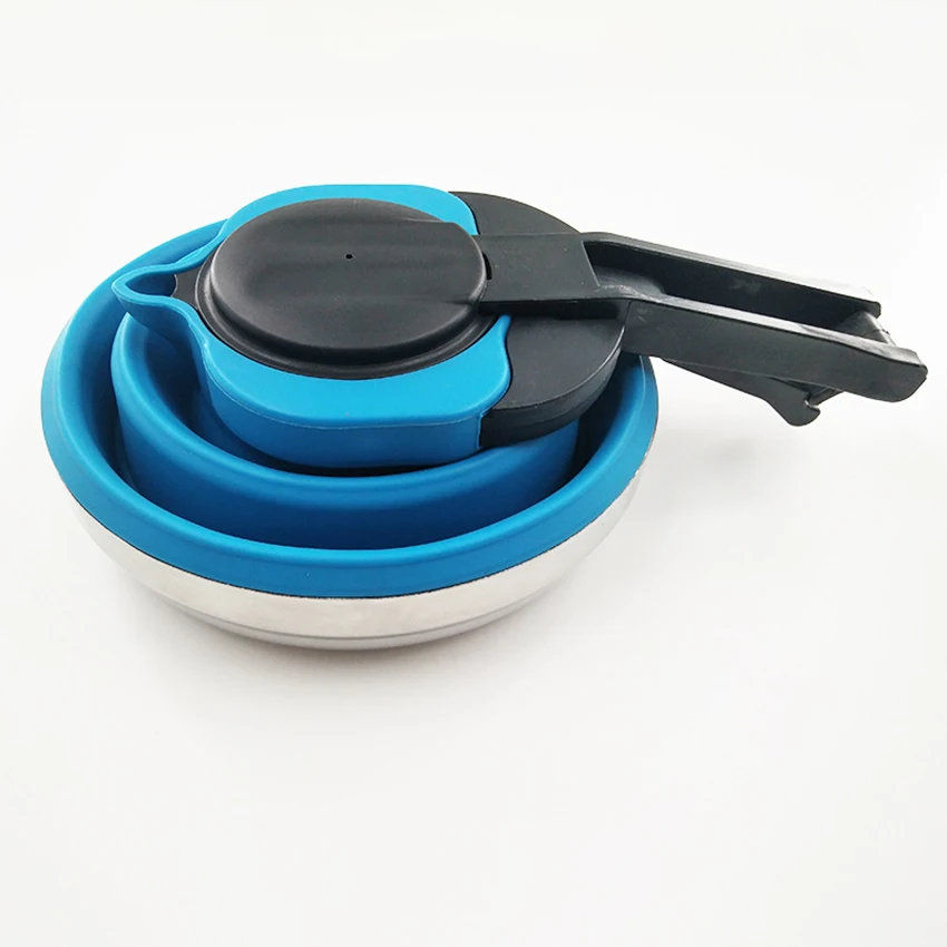 Outdoor Portable Silicone Kettle Foldable Collapsible Silicone Kettle 1.5L Steel Bottom