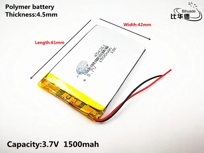 Good Qulity 3.7V,1500mAH,454261 Polymer lithium ion / Li-ion battery for TOY,POWER BANK,GPS,mp3,mp4