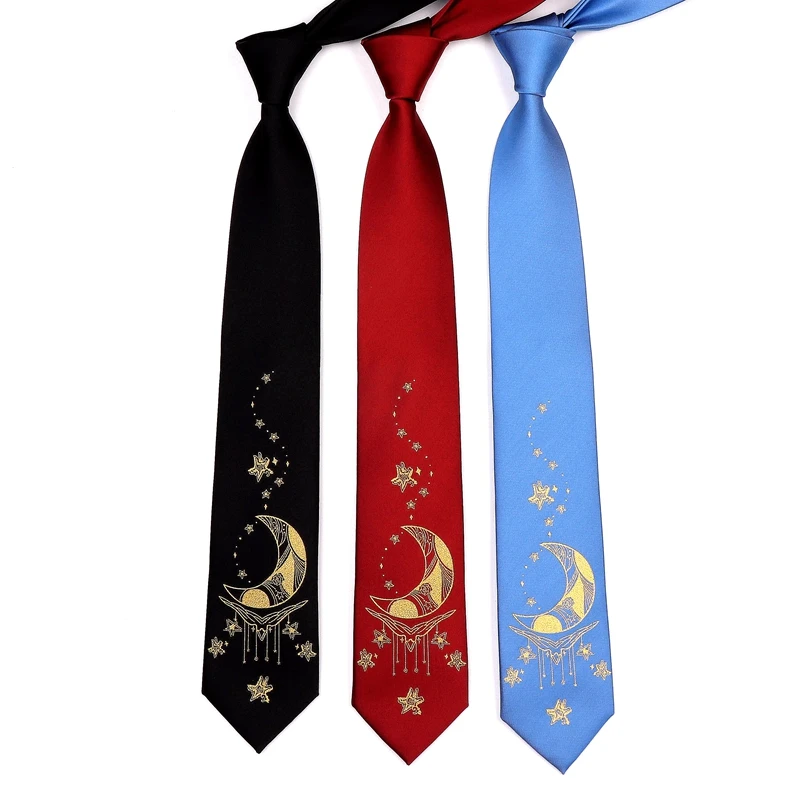 Free Shipping New Male Original Design Star Moon Black Bronzing Embroidered Tie Female Students Uniform Personality Gift Necktie