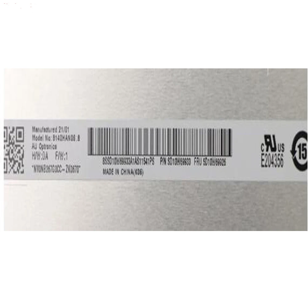 Imagem -04 - Fru 5d10w69926 p n Sd10w69933 14.0 Polegada Fhd 1920x1080 Magro 30pin Edp 100 Srgb 300 cd m² 60hz Tela Lcd B140han06 B140han06 2