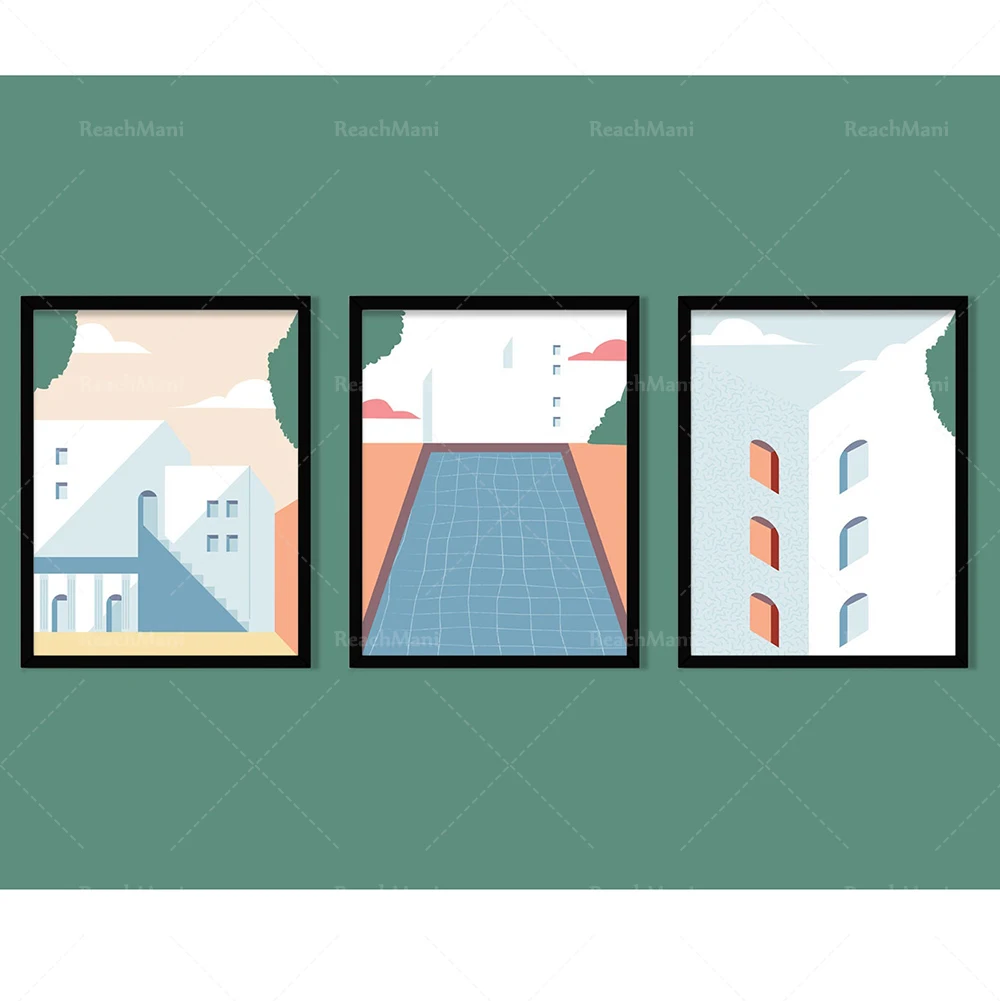 

Futuristic architectural prints, architectural illustration colors | Futuristic pastel colors decorative art print posters