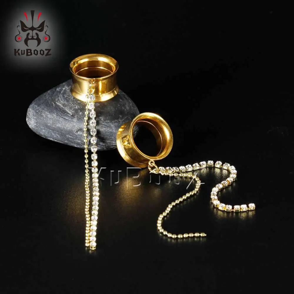 KUBOOZ Fashion Stainless Steel Bohemia Tassels Earrings Ear Tunnels Plugs Gagues 2PCS