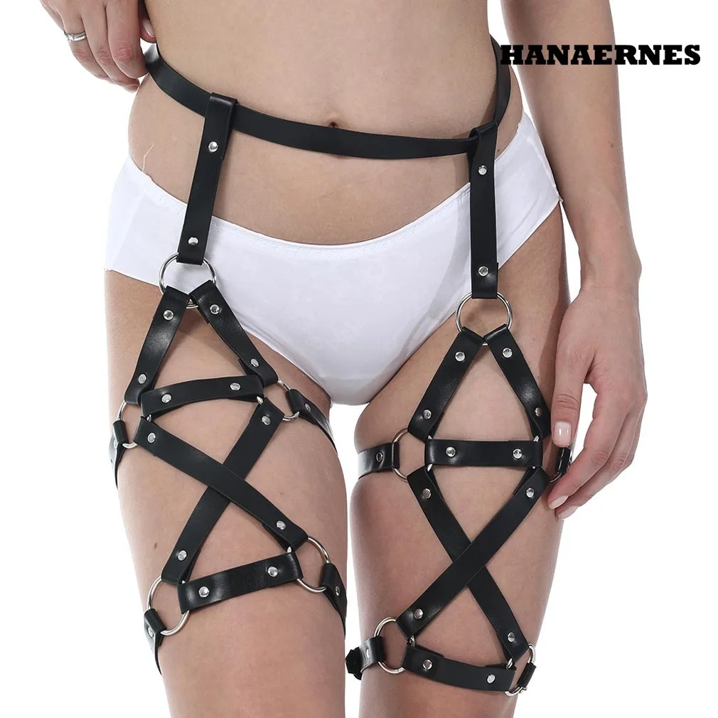 Sexy Woman Harness  Leather Bdsm Waist To Leg Harness Thigh Garters Belt Garter Body Bondage Strap Belt Stockings Lingerie Seks