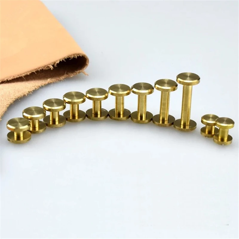 

100pcs Solid Brass Binding Chicago Screws Nail Stud Rivets For Photo Album Leather Craft Studs Belt Wallet Fasteners 8mm Cap dia