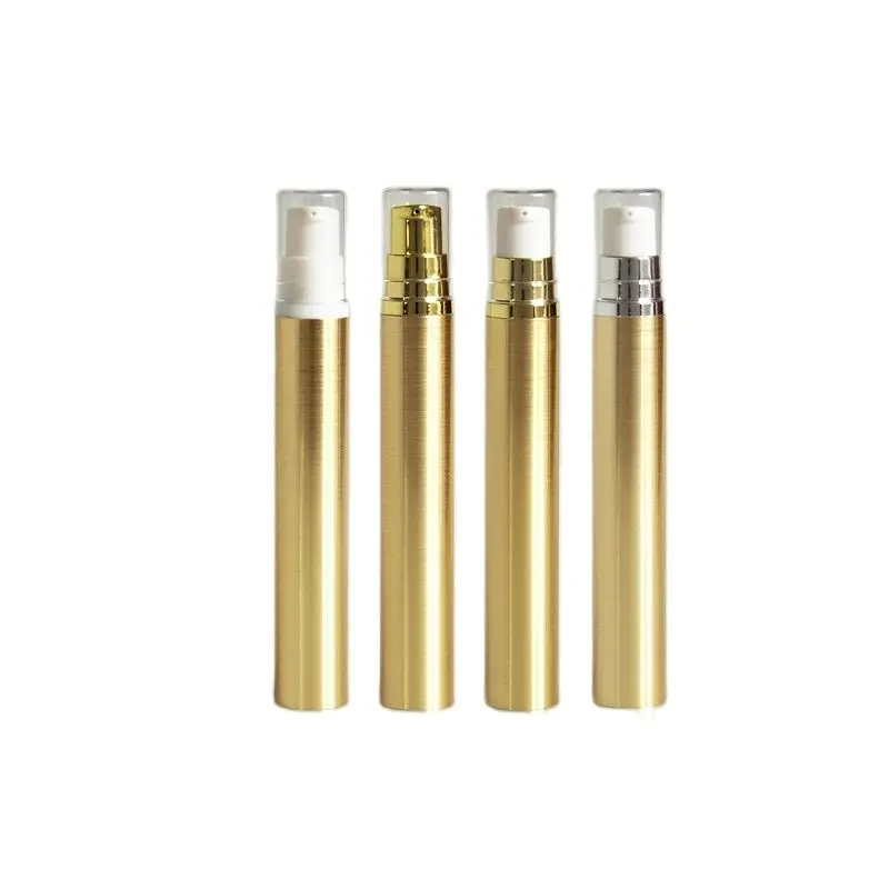 

5ml 10ml 15ml Empty Airless Bottle Gold Essential Oil Vacuum Pump Bottle Private Label Makeup Plastic Airless Pump Bottle 20pcs