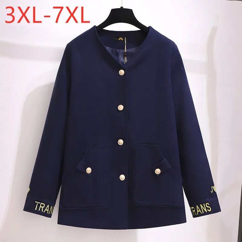 2021 Ladies Autumn Winter Plus Size Women Clothing Overcoat Large Long Sleeve Blue Button Thick Woolen Coat 3XL 4XL 5XL 6XL 7XL