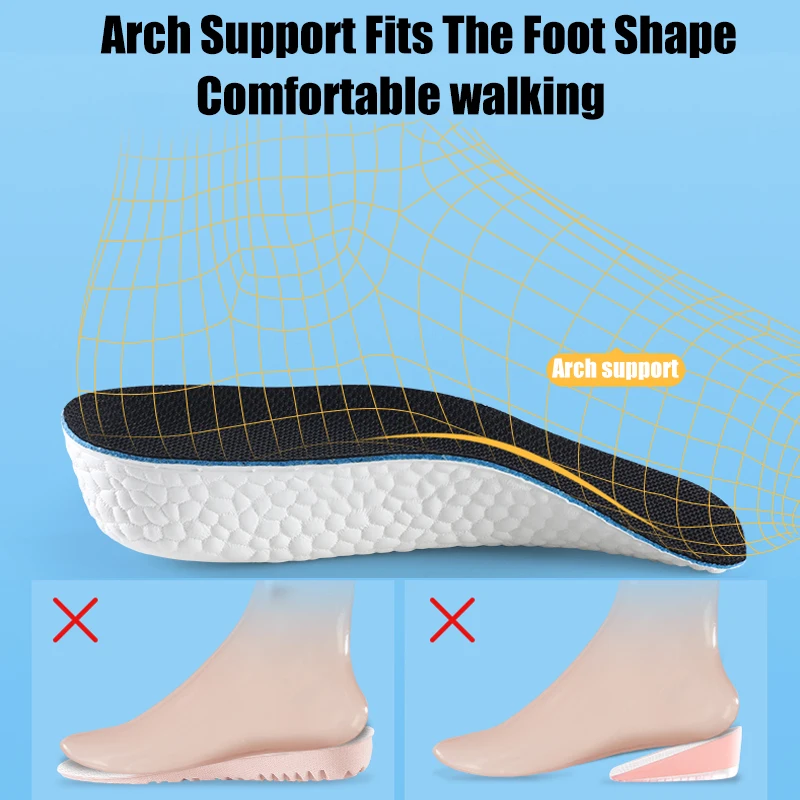 Height Increase Insoles for Men Women Shoes Flat Feet Arch Support Orthopedic Insoles Sneakers Heel Lift Memory Foam Shoe Pads