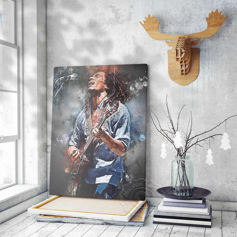 

Reggae Originator Bob Marley Art Poster, Jamaica Singer Songwriter Watercolour Prints, Rock Music Singer Mual, Bar Club Decor