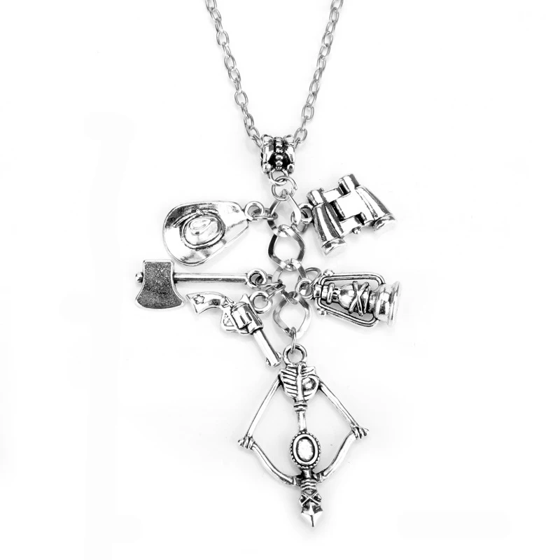 TV Series The Walking Dead Zombie Crossbow Axe Charm Pendant Necklace Baseball Bat Lucille Negan Chain Necklaces For Men Women