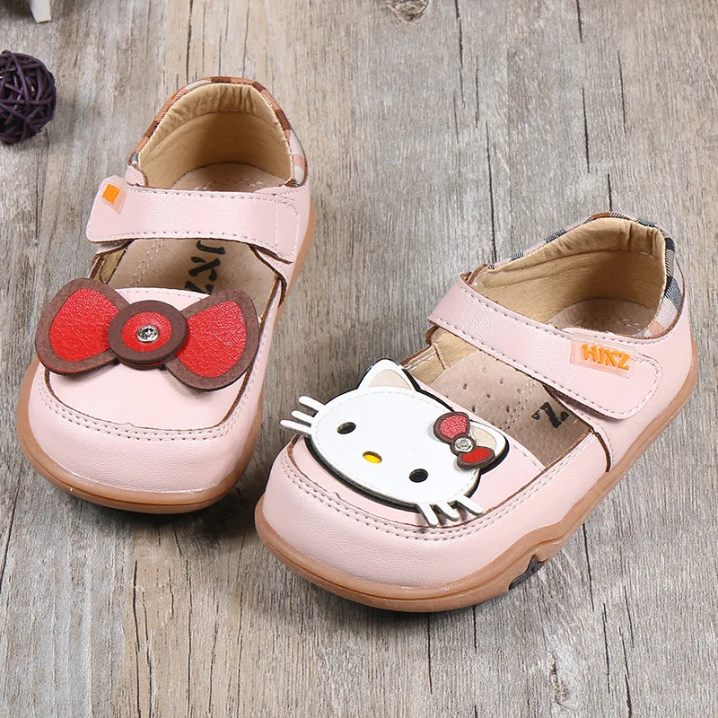 Hello Kitty-zapatos individuales de Velcro para niña, zapatillas antideslizantes de fondo suave con estampado de dibujos animados para bebé,