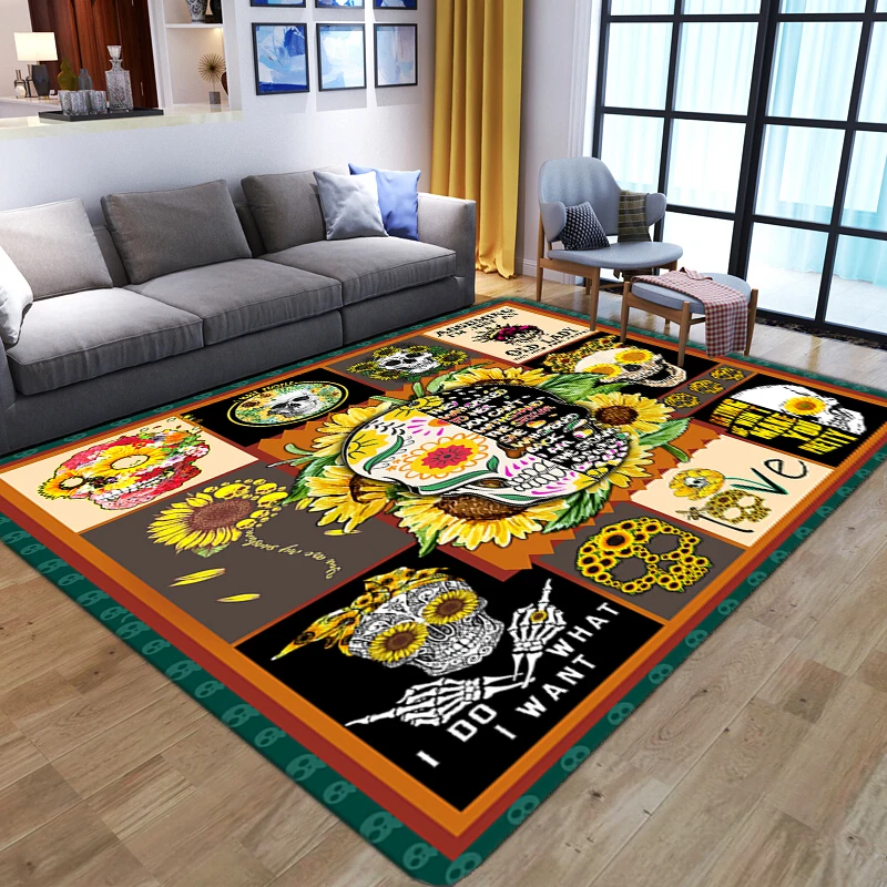 

Gorgeous sunflower Skull large Carpet for home living room Bedroom bedside soft flannel play area rugs floor Mat horrible Carpet