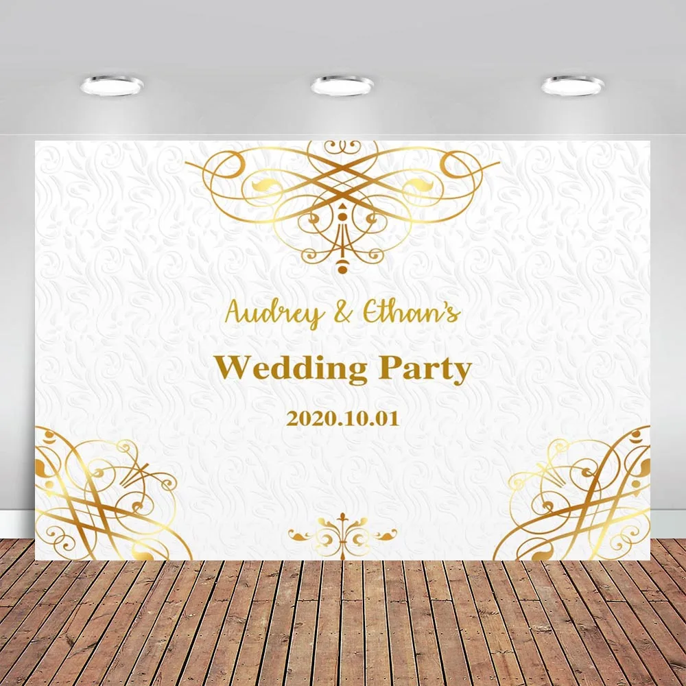 Photography Backdrops Gold and White Personalized Custom Photo Studio Background for Wedding Party Decorations Photo Booth Props