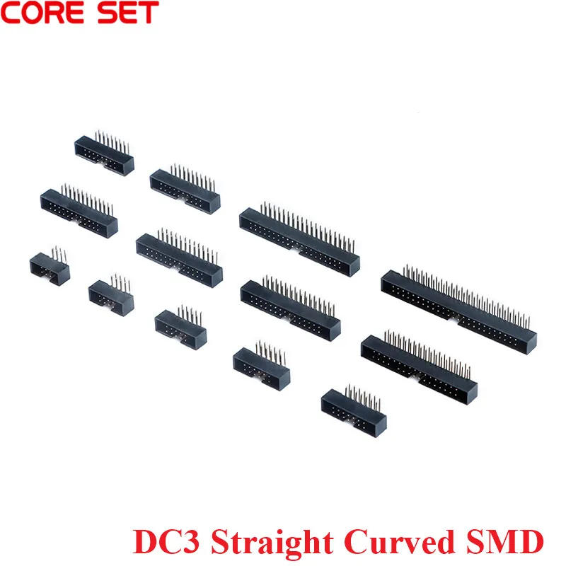 10Pcs DC3 Connector 6/8/10/12/14/16/20/24/26/30/34/40/50P Pins Straight Curved SMD 2.0mm Pitch 2*n Pin Simple Socket IDC Connect