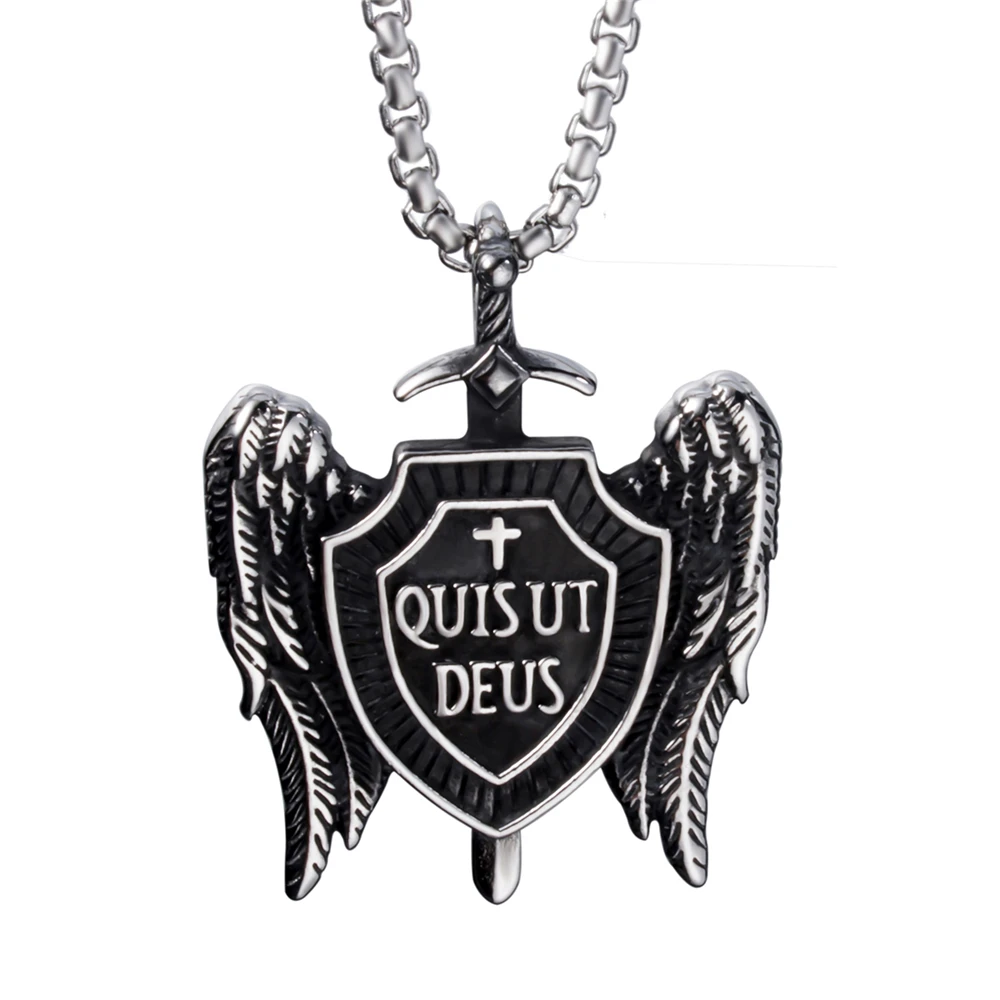 

St Michael Necklace for Men Women Stainless Steel Archangel Wings Holy Sword Guardian Amulet Shield Protection Pendant