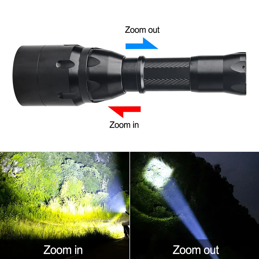 White/Red/Green 3 Lights Disassembled LED Flashlight Zoomable Torch Adjustable Focus Lamp for Camping Hunting