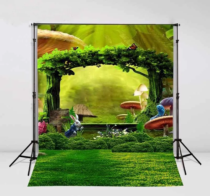 Mushroom Rabbit Wonderland Forest backdrop for Alice party Computer print children kids Wonderland party background