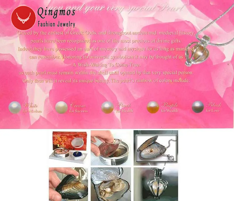 Qingmos Wish Pearl Heart Pendant Necklace for Women With Cage Holder Pendant Love Pearl Necklace Oyster Chain Chokers Gift Box