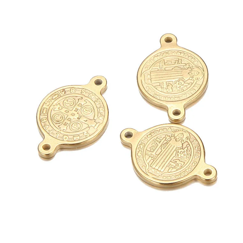 Silver Color/Golden Stainless Steel 2 Hole San Benito Medal Cross Charm For Bracelet Saint Benedict Of Nursia Connector 20pcs