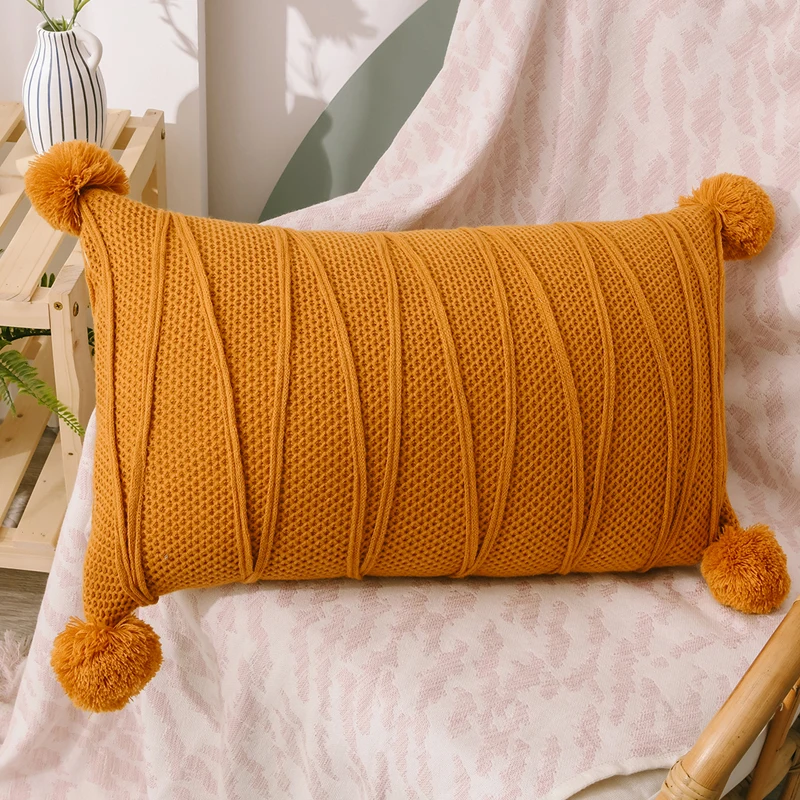 Pompoms Cushion Cover Rectangle Pink Blue Orange Pillow Case 35*55cm Soft Knit Home decoration Pillow Cover for Living room Sofa
