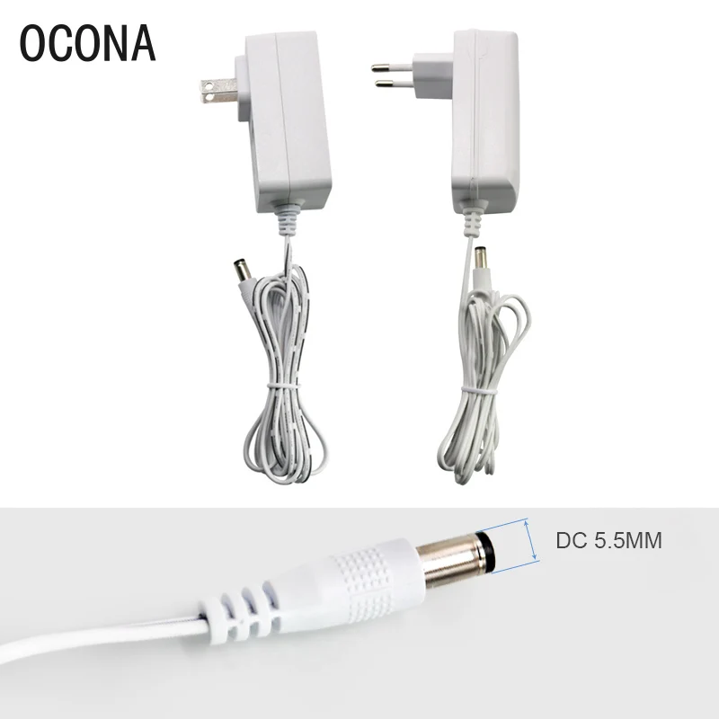 OCONA UL wymienione wysokiej jakości DC 12 V 24V zasilacz zasilacz 12 V biały kolor dc5.5 mm wtyczka ścienna 100-240V 50Hz 12W 24W 36W 48W