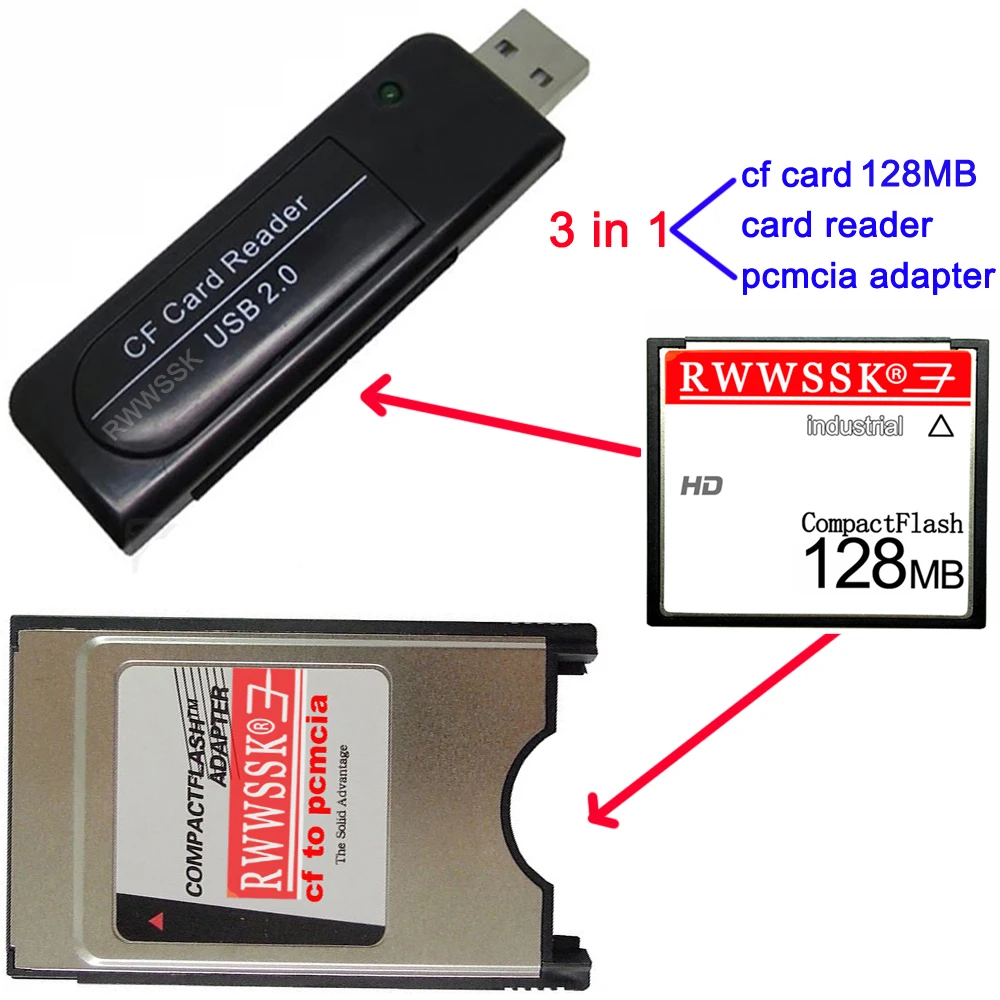 3 in 1 original PCMCIA adapter+cf card USB2.0 reader+cf card 128MB 256MB 1GB 2GB 4GB 8GB 16GB 32GB 64GB for CNC