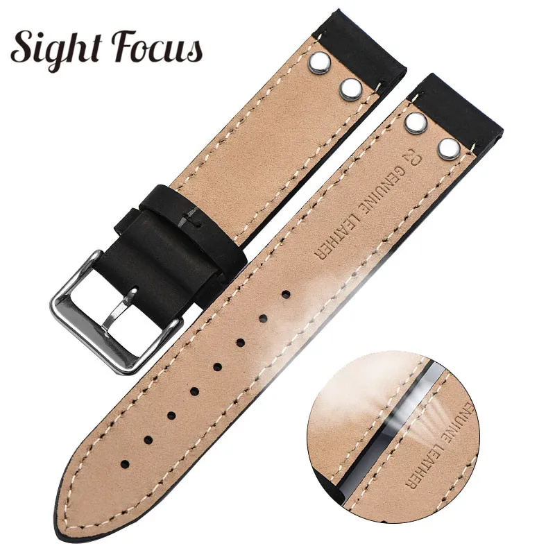 20MM,22MM Leather Watchband For Stowa Pilot Strap Flieger Classic Series Chrono/Sport/Verus Series Rivet Watch Band Hamilton