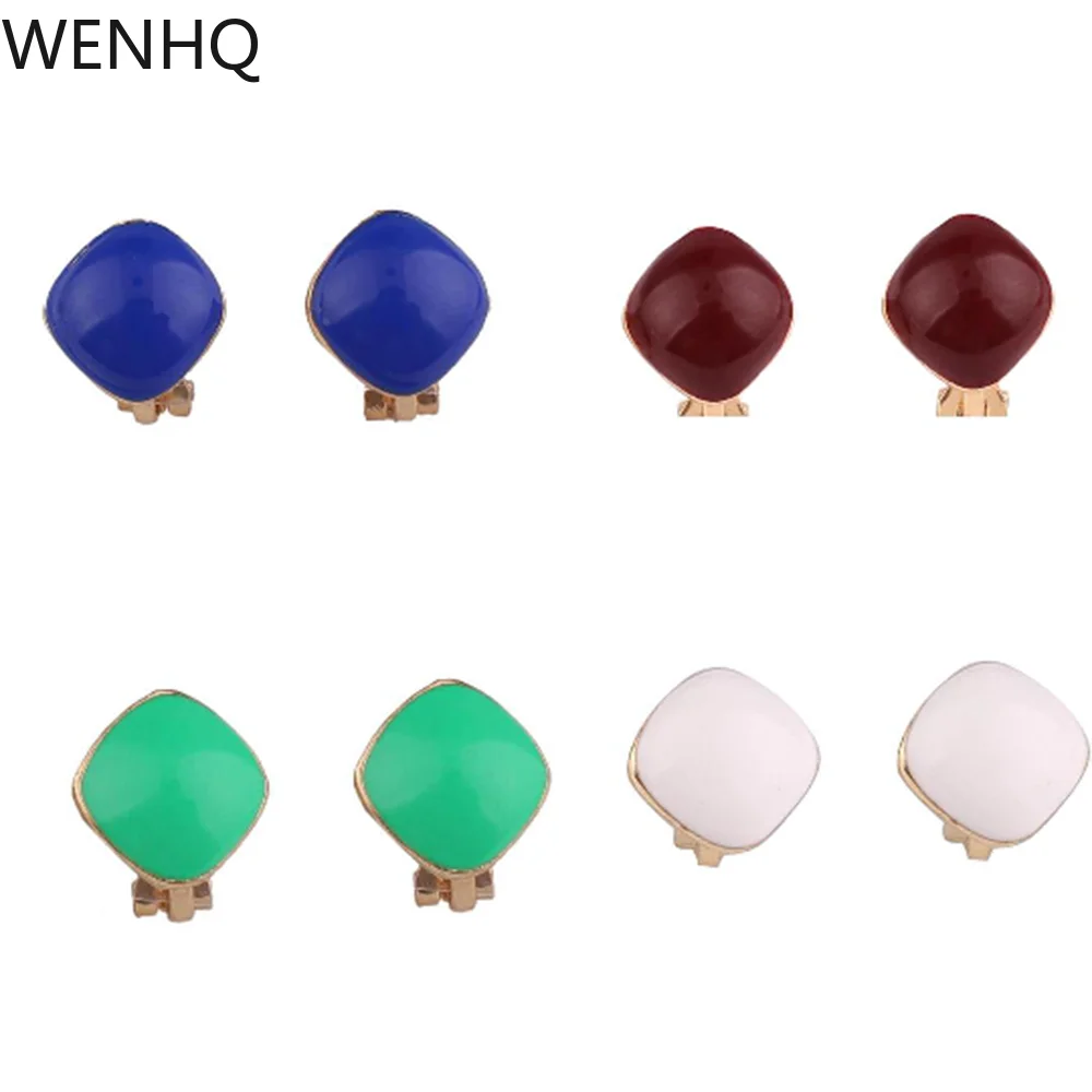 WENHQ Cute Enamel Clip on Earrings No Pierced for Girl Women Kids Fashion Gold Color Candy Cuff Earrings No Ear Hole Earrings