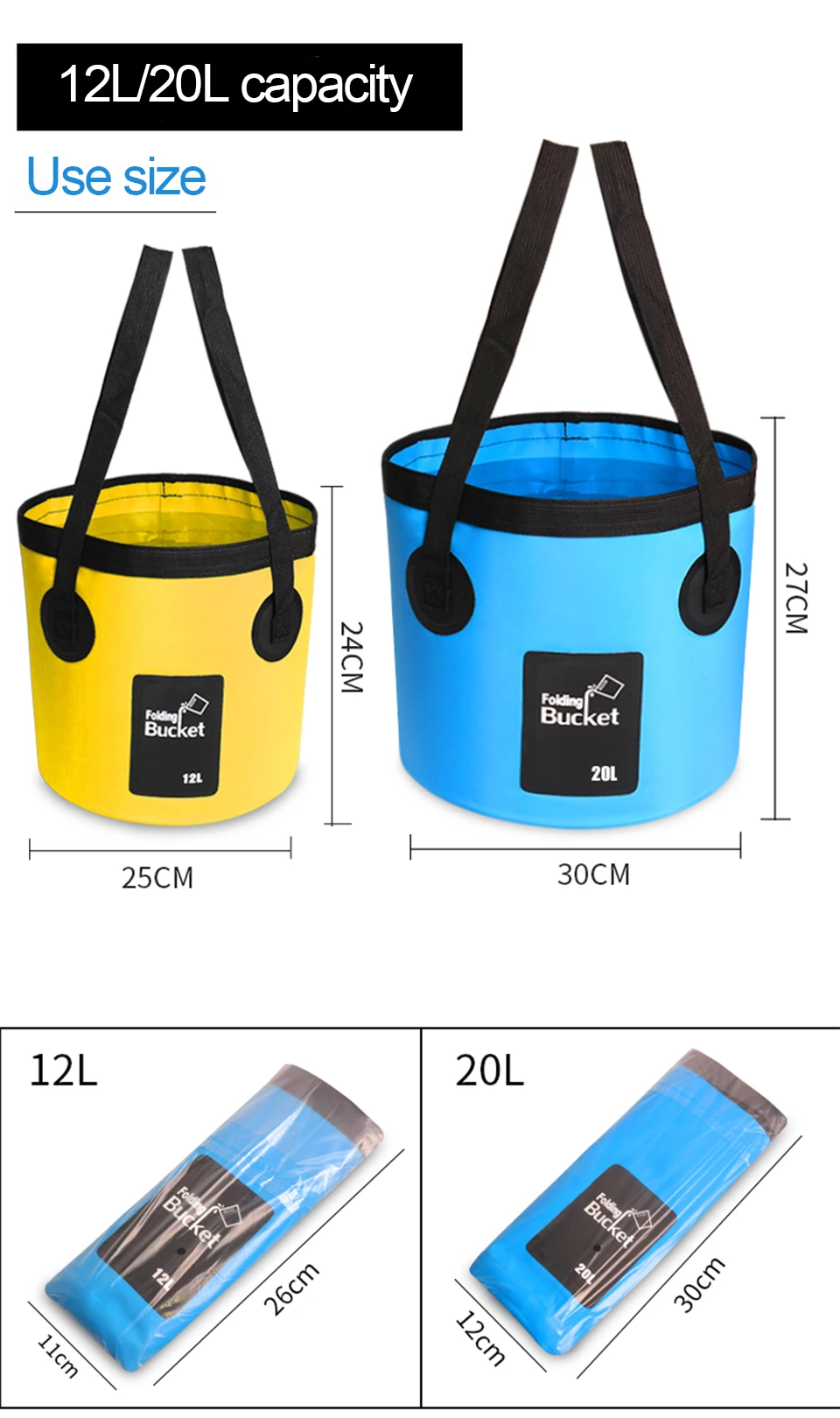 12/20L tragbarer Falteimer, faltbarer Angeleimer, Camping-Wasservorratsbehälter, zusammenklappbarer Wassereimer für Outdoor-Reisen – Detail 6