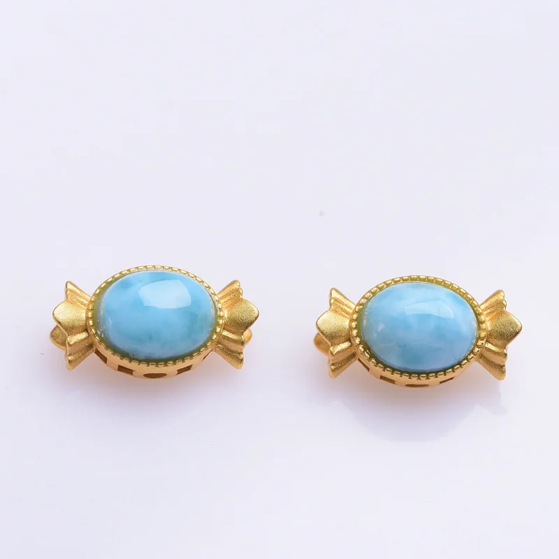 ZHEN-D Jewelry Natural High Quality Larimar Silver Gilded Gold Candy Shape Mini Connector Spacer Bead DIY Pendant Necklace Gift