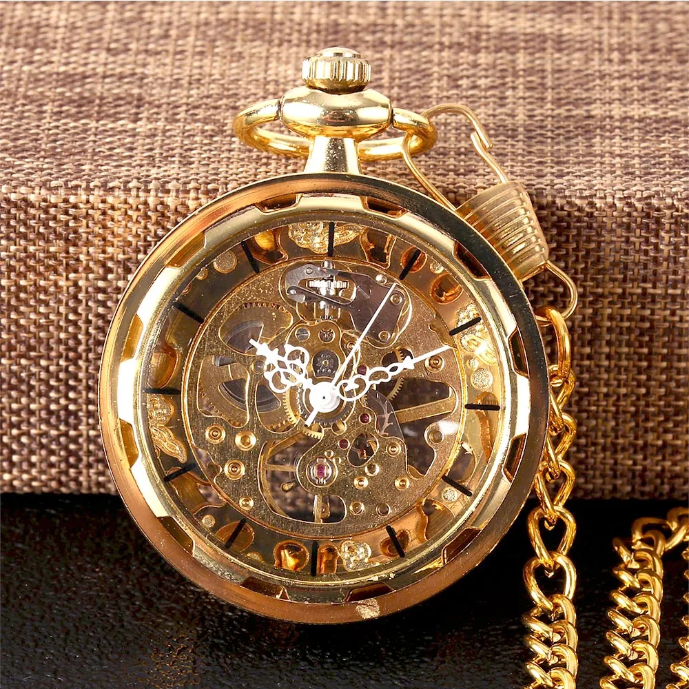 8930Creative gold wheel transparent glossy large mechanical Creative retro gift value exquisite pocket watch