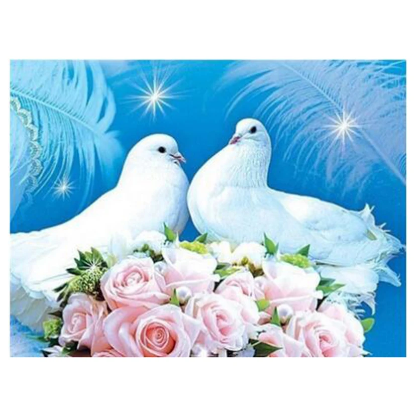 Two Pigeons Animals Embroidery Full Square Mosaic Cartoon Cross Stitch Diamond Painting Art Mosaic Picture Home Decor   FC617