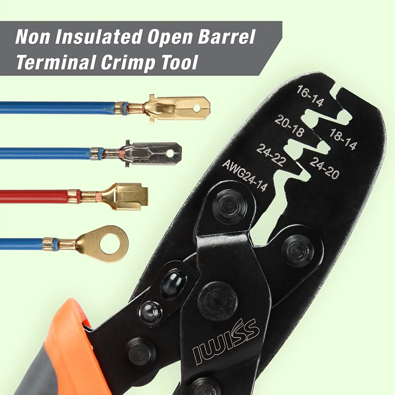 IWISS IWS-1424A Non Insulated Open Barrel Terminal Crimping Tool For Molex,Delphi,AMP/Tyco,PC/Computer,Automotive 24-14AWG Plier