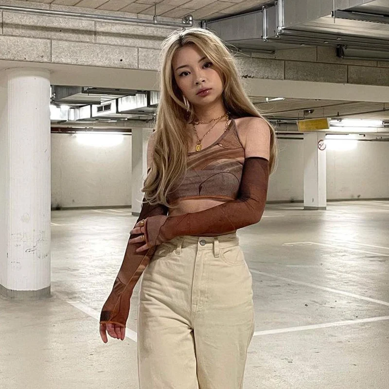 90s Women Aesthetic Brown Corset Top Vintage Crop Top Y2k Grunge Kawaii With Glove Fashion Sweats Summer Sexy Camis Korean Style