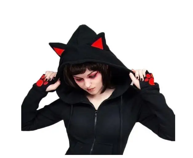 Holloween Party Women Sweatshirt Harajuku Casual  Female Long Sleeve Hoody Cat Ear Printed Hoodies Tracksuit Jumper Outerwear