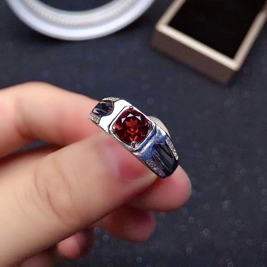 6mm VVS Grade Natural Garnet Silver Ring for Daily Wear Real Mozambique Garnet Ring Solid 925 Silver Garnet Jewelry