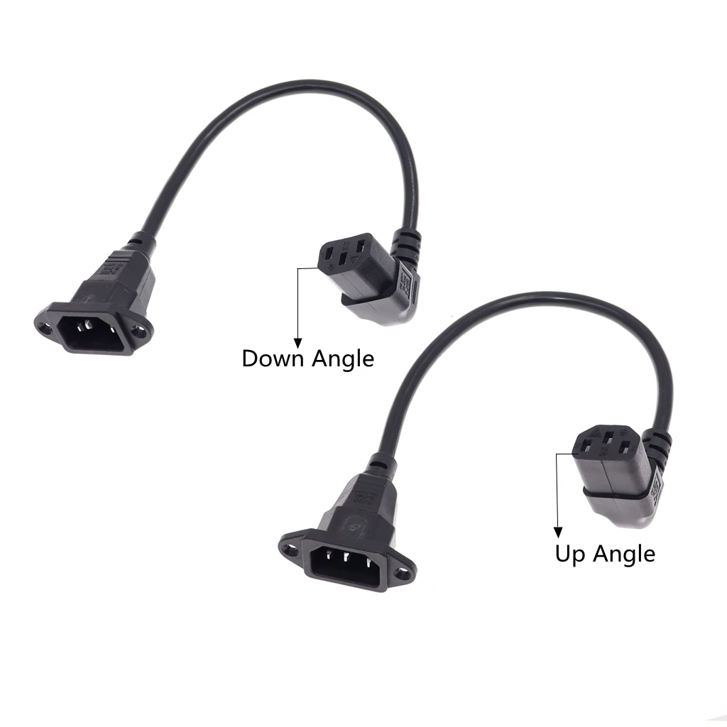 90 Degree C13 to C14 with Screw Holes Adapter Extension Cord, 30cm/1FT IEC320 C14 to C13 Up / Down Angled AC Power Cord