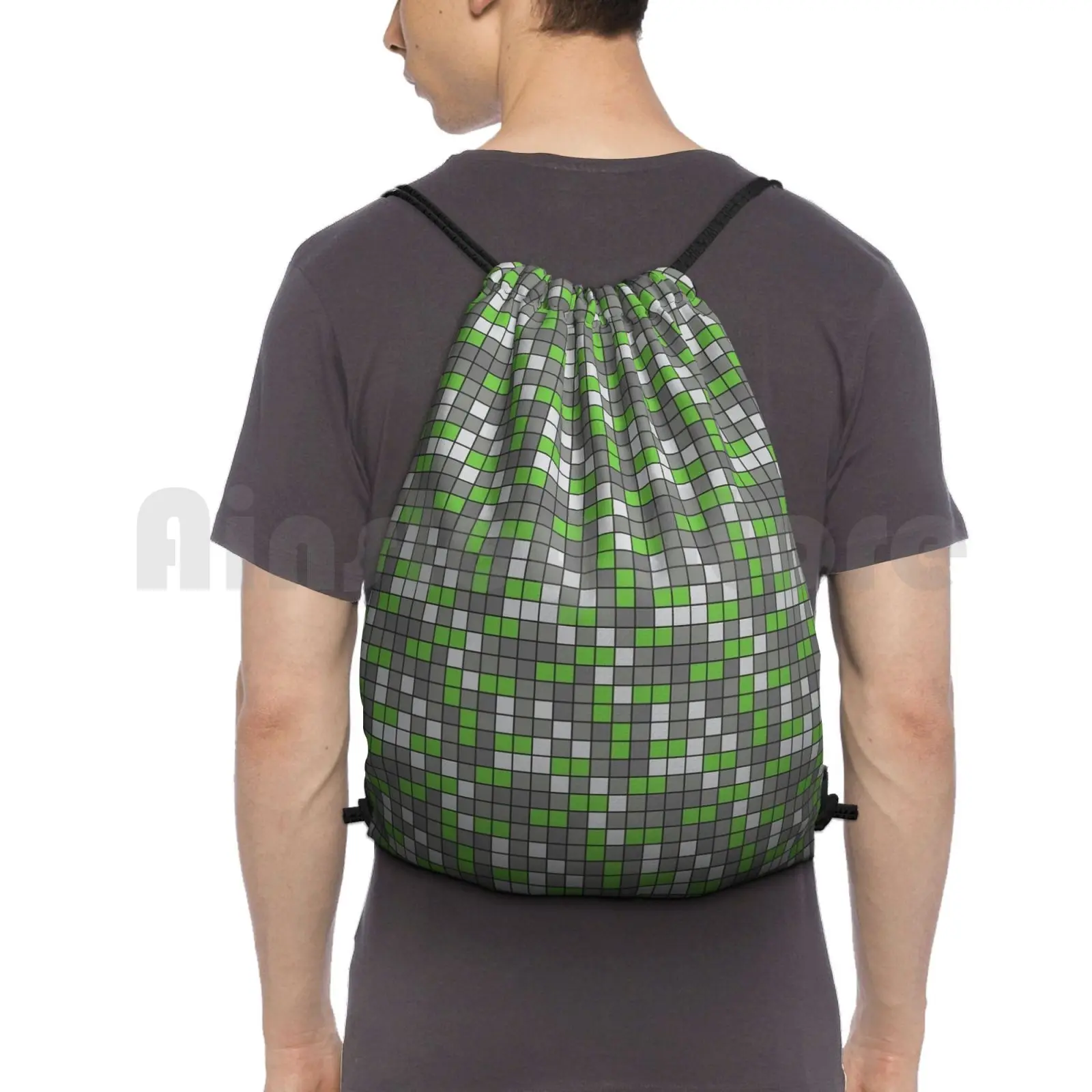 Emerald Ore Pattern Backpack Drawstring Bags Gym Bag Waterproof Mine Emerald Emerald Ore Ore Pixels Pixelated Pixel Art