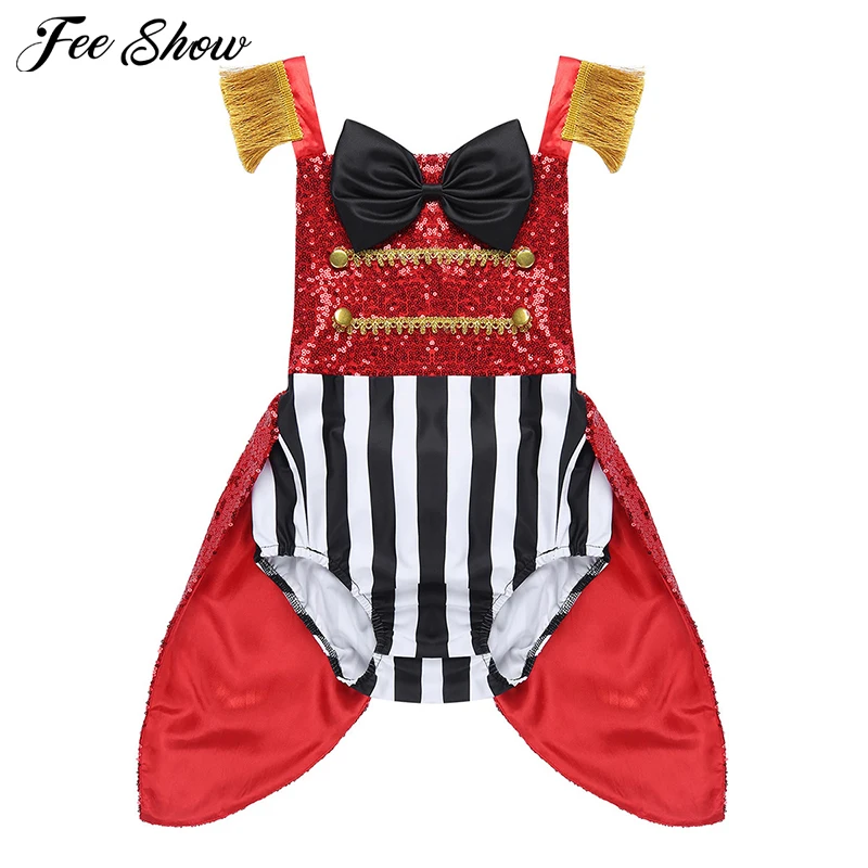 

Baby Girls Sleeveless Sequins Bowknot Striped Romper Toddlers Halloween Cosplay Birthday Party Ringmaster Outfit Circus Costume