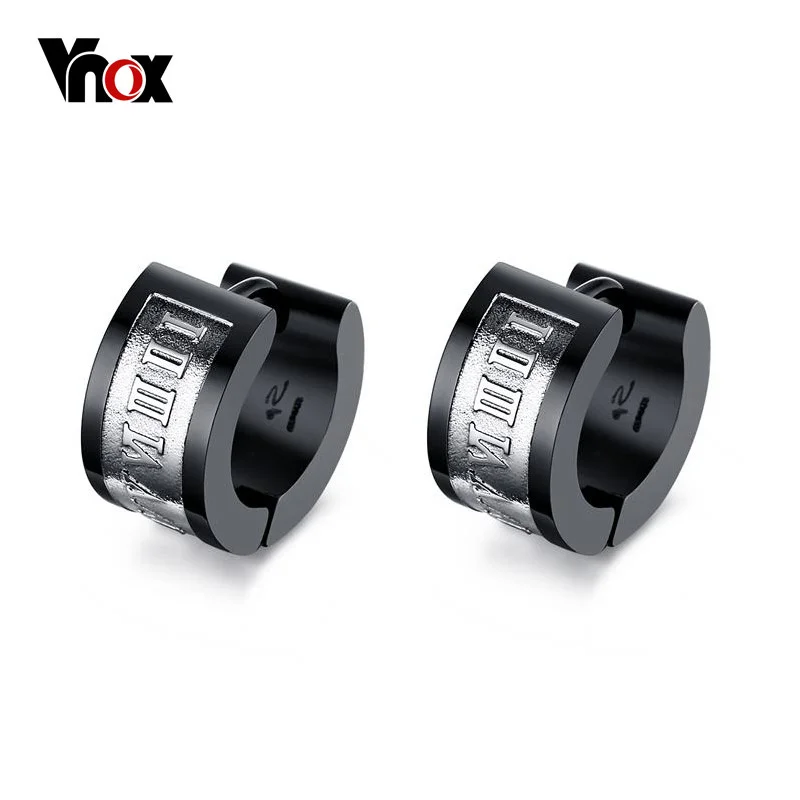 Vnox Roman Number Earrings for Men Small Stainless Steel Brincos Earings Unisex Jewelry