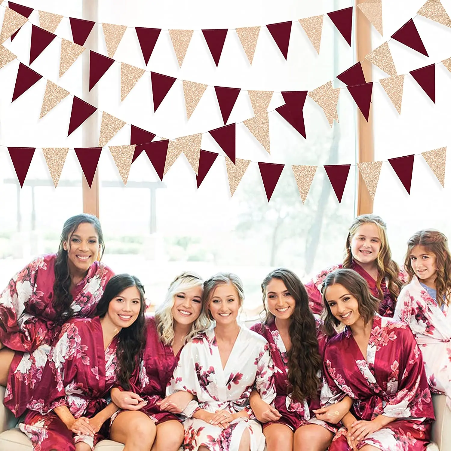

Burgundy Birthday Party Decor Champagne Gold Triangle Banner Flag Pennant for Engagement Wedding Bridal Baby Shower Decorations