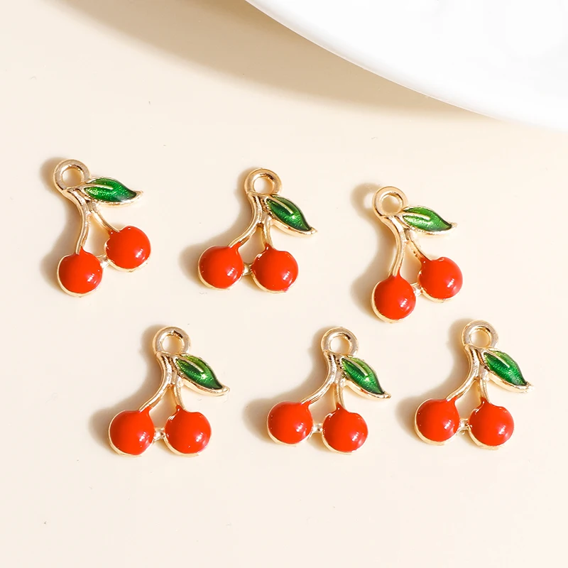 10 sztuk 9*13mm emalia Mini owoc wiśnia Charms na kolczyki wisiorki naszyjniki dokonywanie rzemiosła DIY biżuteria akcesoria
