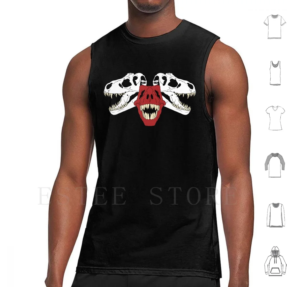 Tri-Rex Red And White Skulls Tank Tops Vest Cotton Sircrim Trirex Trex T Rex Tyrannosaurus Rex Dino Dinosaur Tyrant Lizard Red